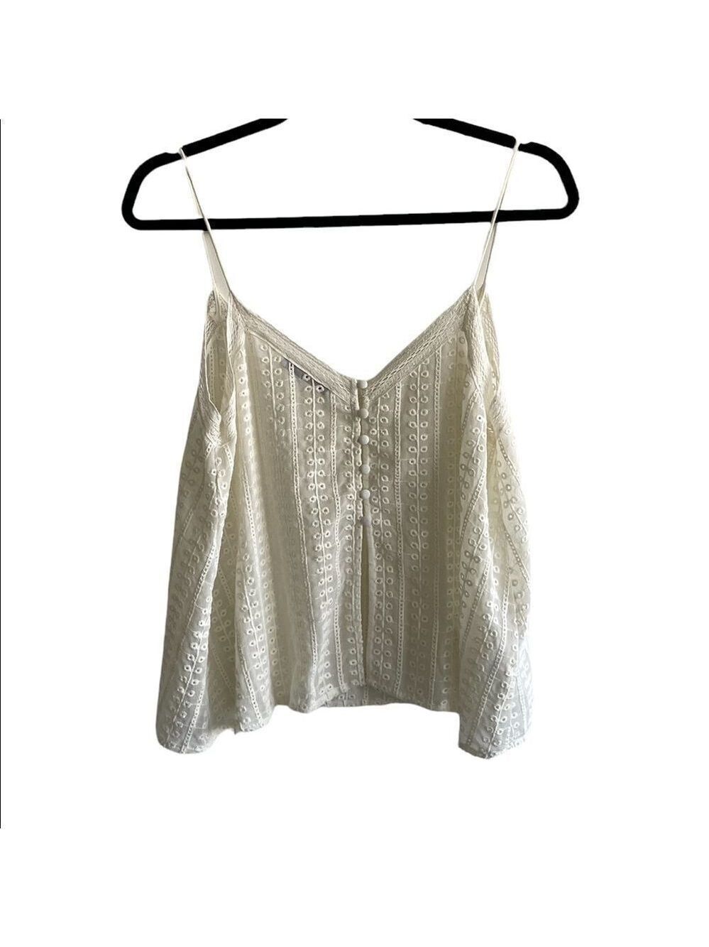 MANGO Sleeveless Boho Eyelet Button Front Blouse Cream S